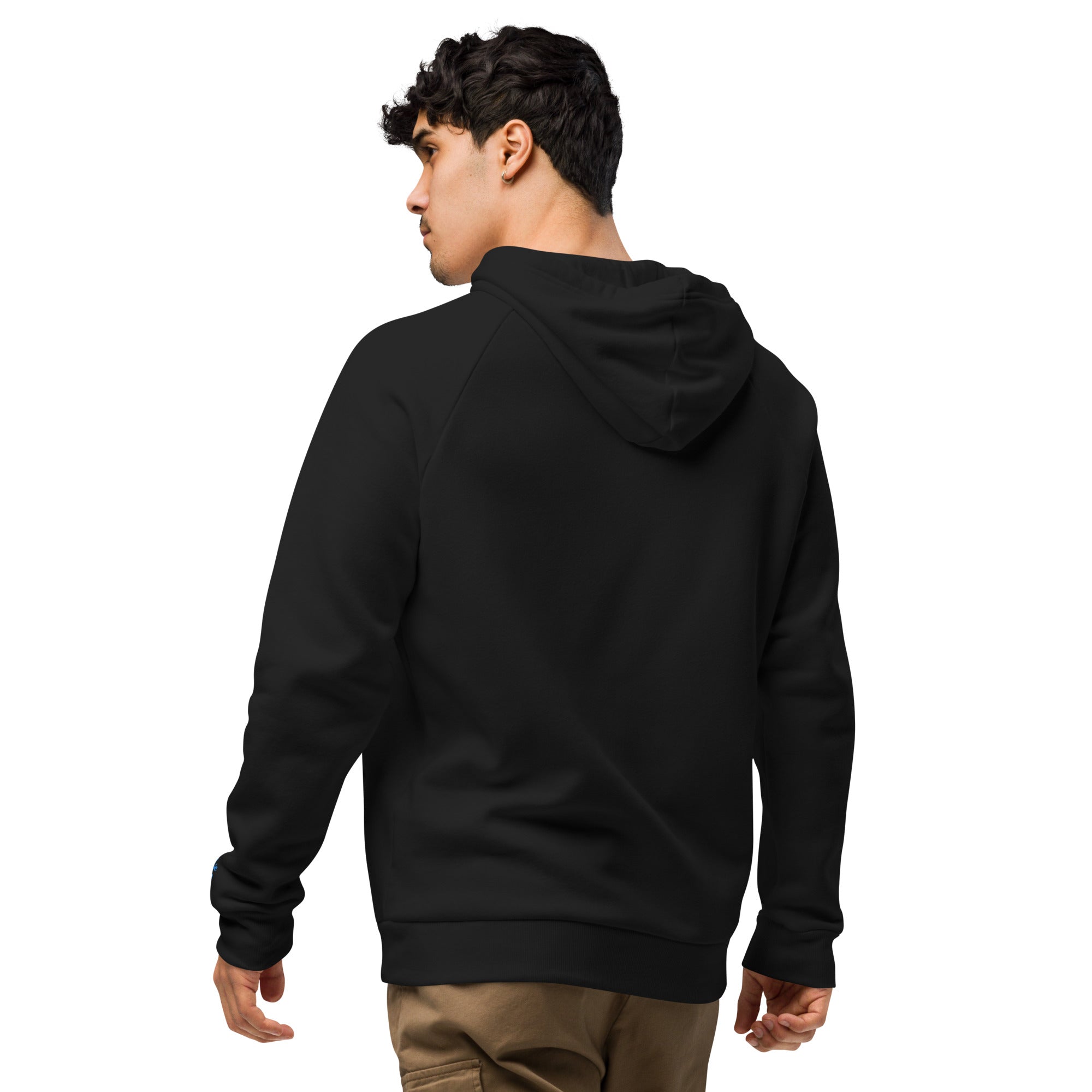 Man wearing Under Armour x Signature embroidered hoodie in black, showcasing back view design for ultimate comfort and style.