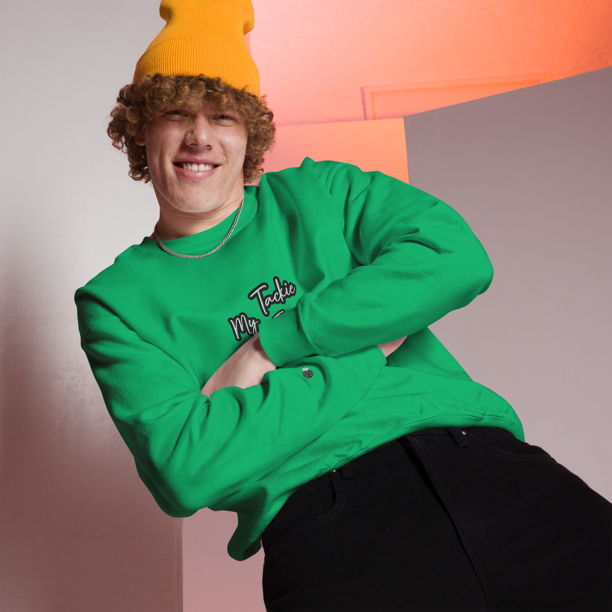 Close-up of premium cotton-poly blend fabric texture on My Tackie Tees sweatshirt