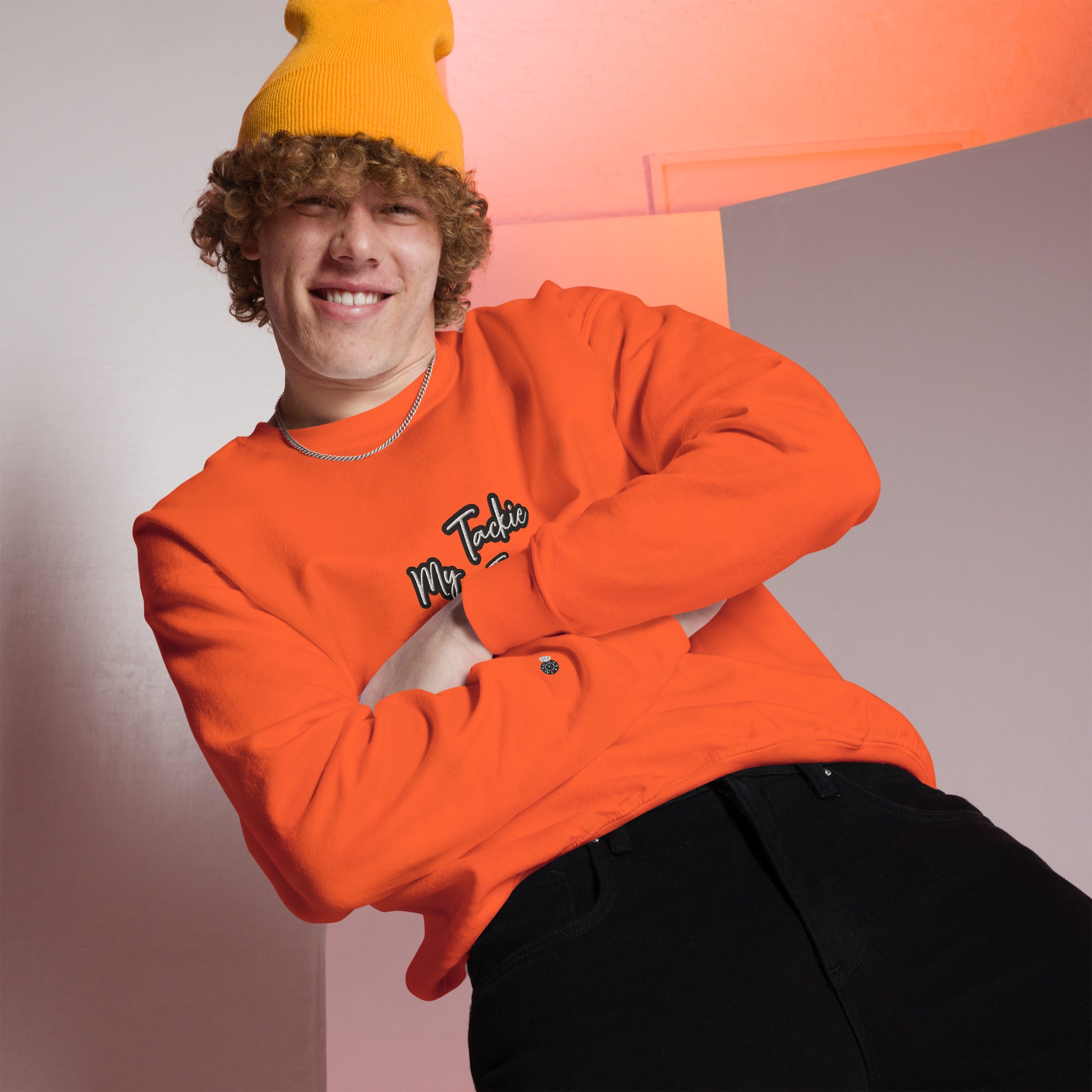 Close-up of premium cotton-poly blend fabric texture on My Tackie Tees sweatshirt