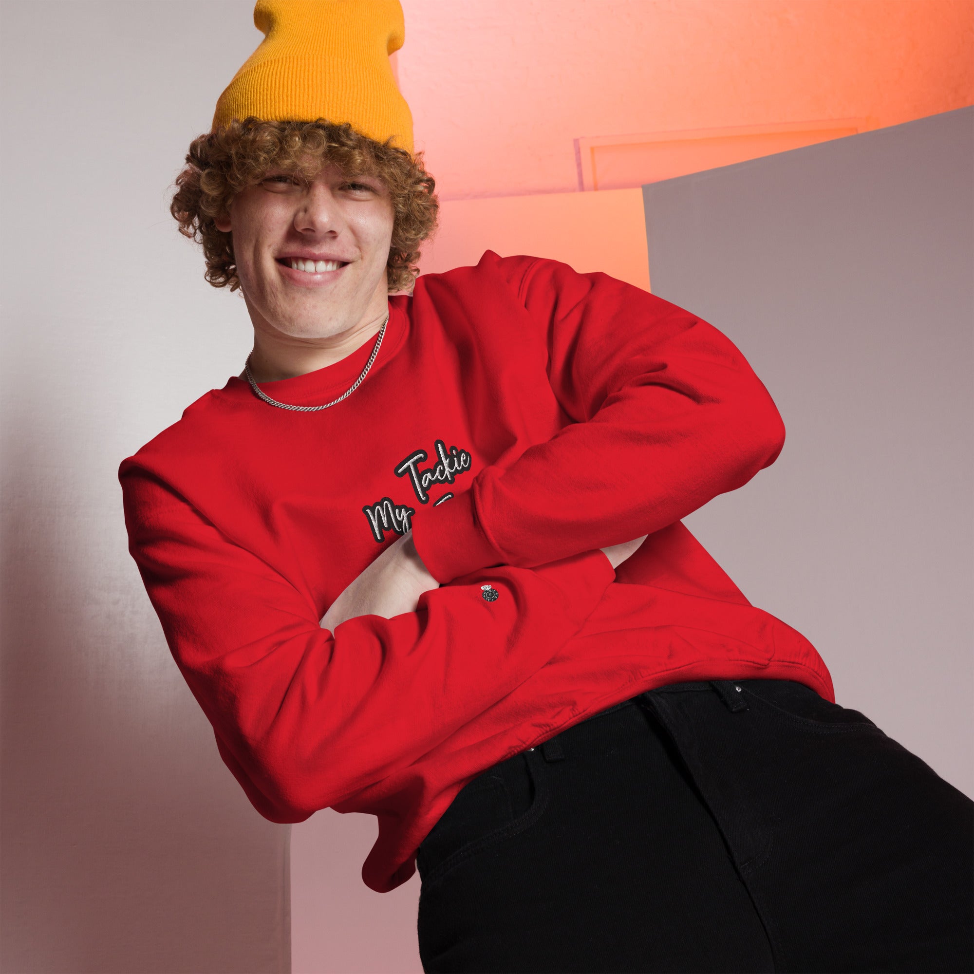 Close-up of premium cotton-poly blend fabric texture on My Tackie Tees sweatshirt