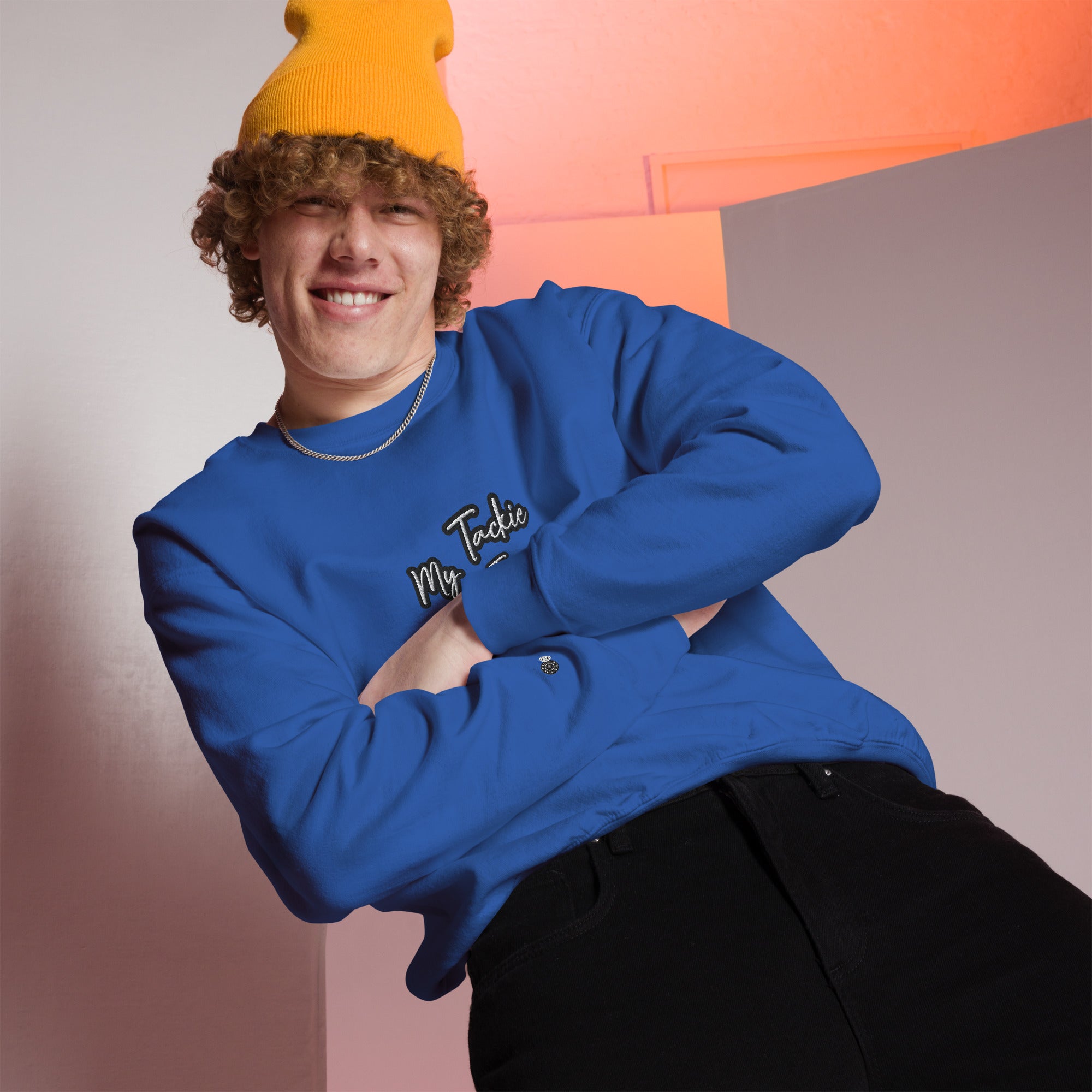 Close-up of premium cotton-poly blend fabric texture on My Tackie Tees sweatshirt