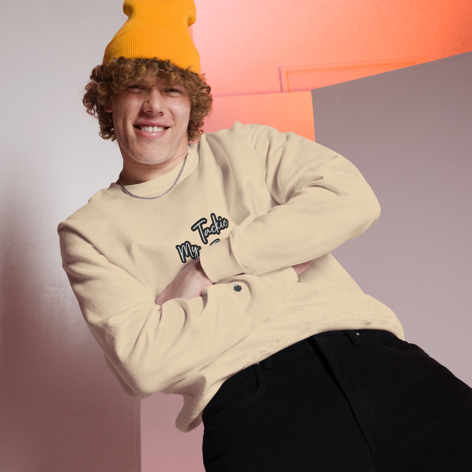 Close-up of premium cotton-poly blend fabric texture on My Tackie Tees sweatshirt