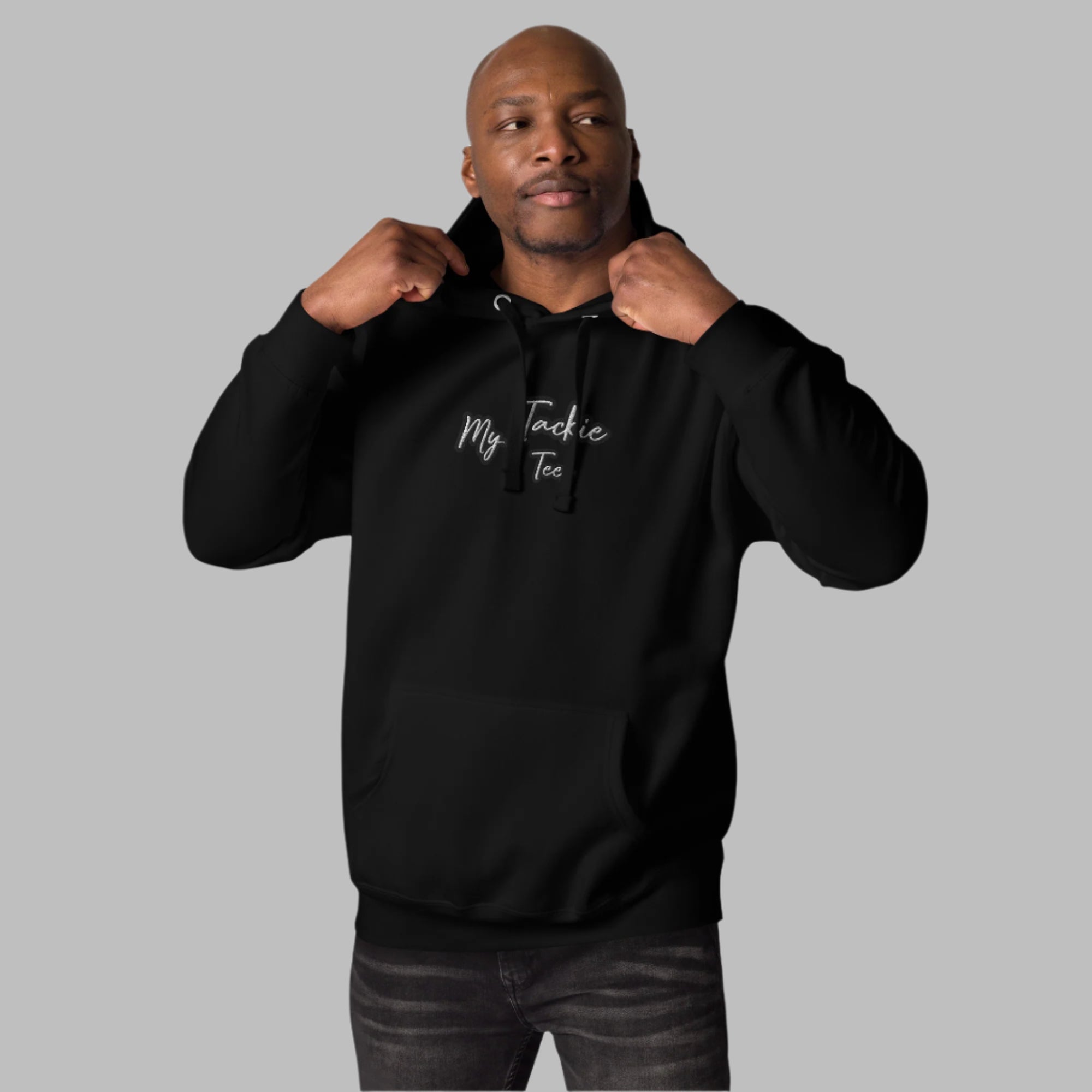My Tackie Tees TrendSetter men's embroidered hoodie premium streetwear - front view