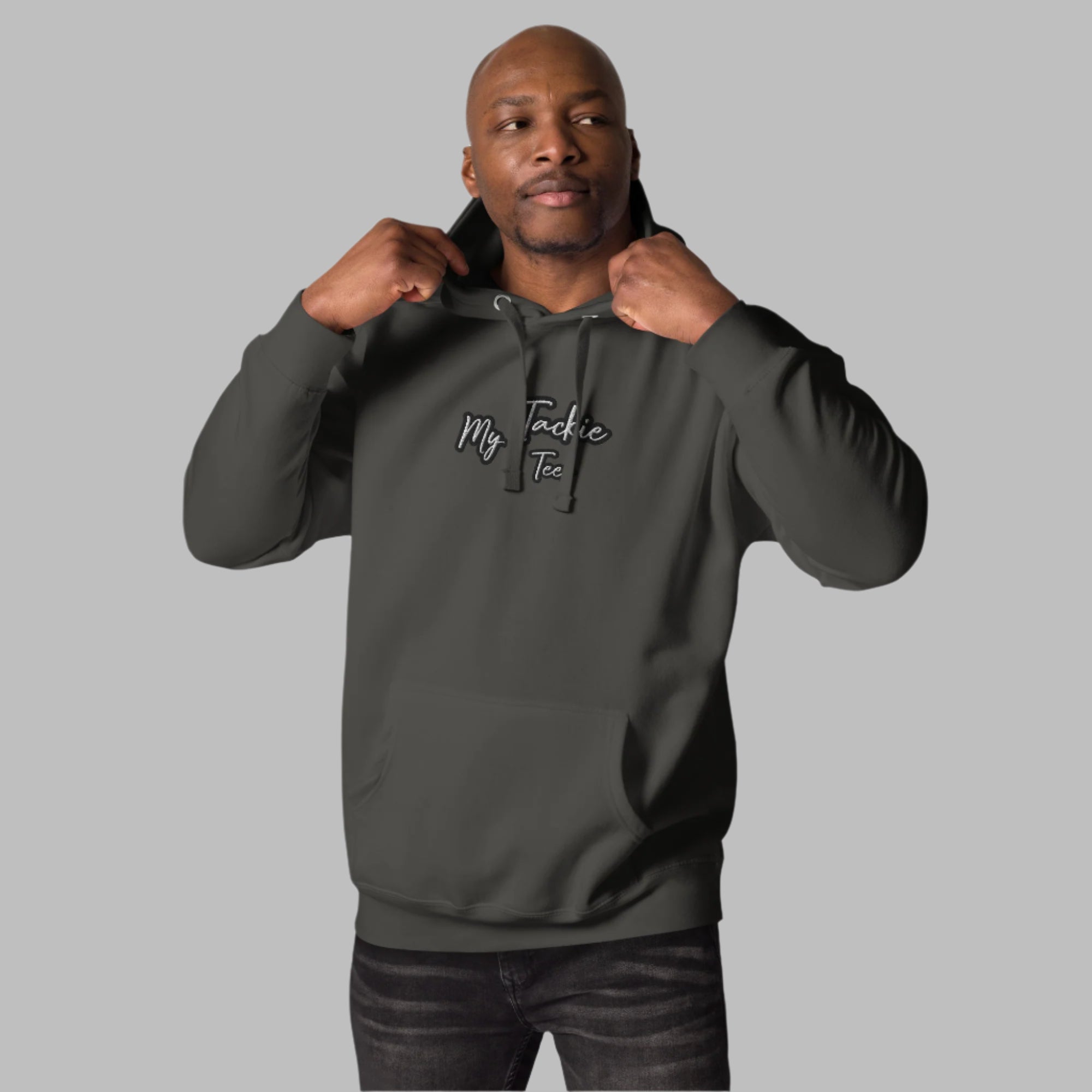 My Tackie Tees TrendSetter men's embroidered hoodie premium streetwear - front view
