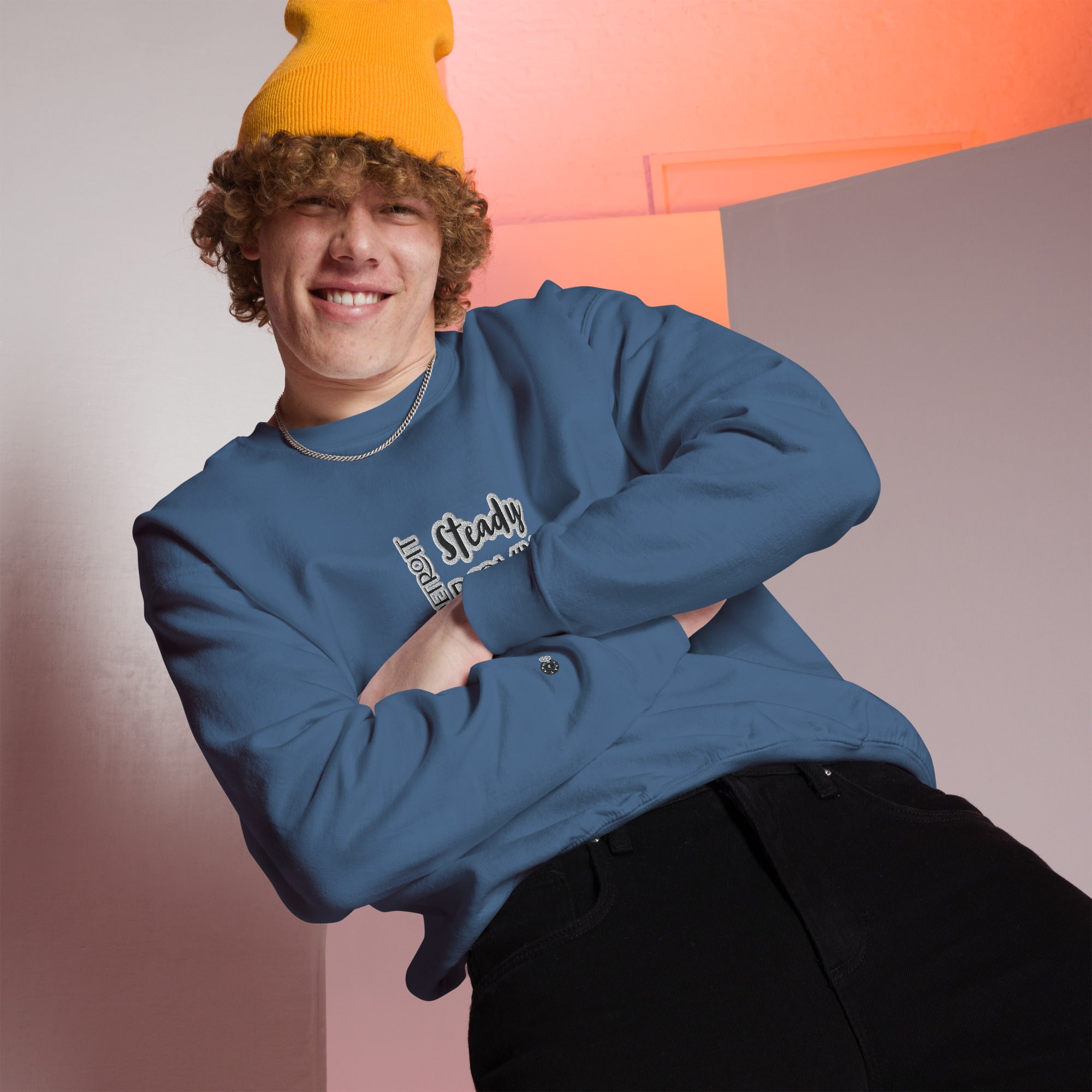 "Detroit Steady Boomin men's embroidered sweatshirt in [color] - premium comfort streetwear"