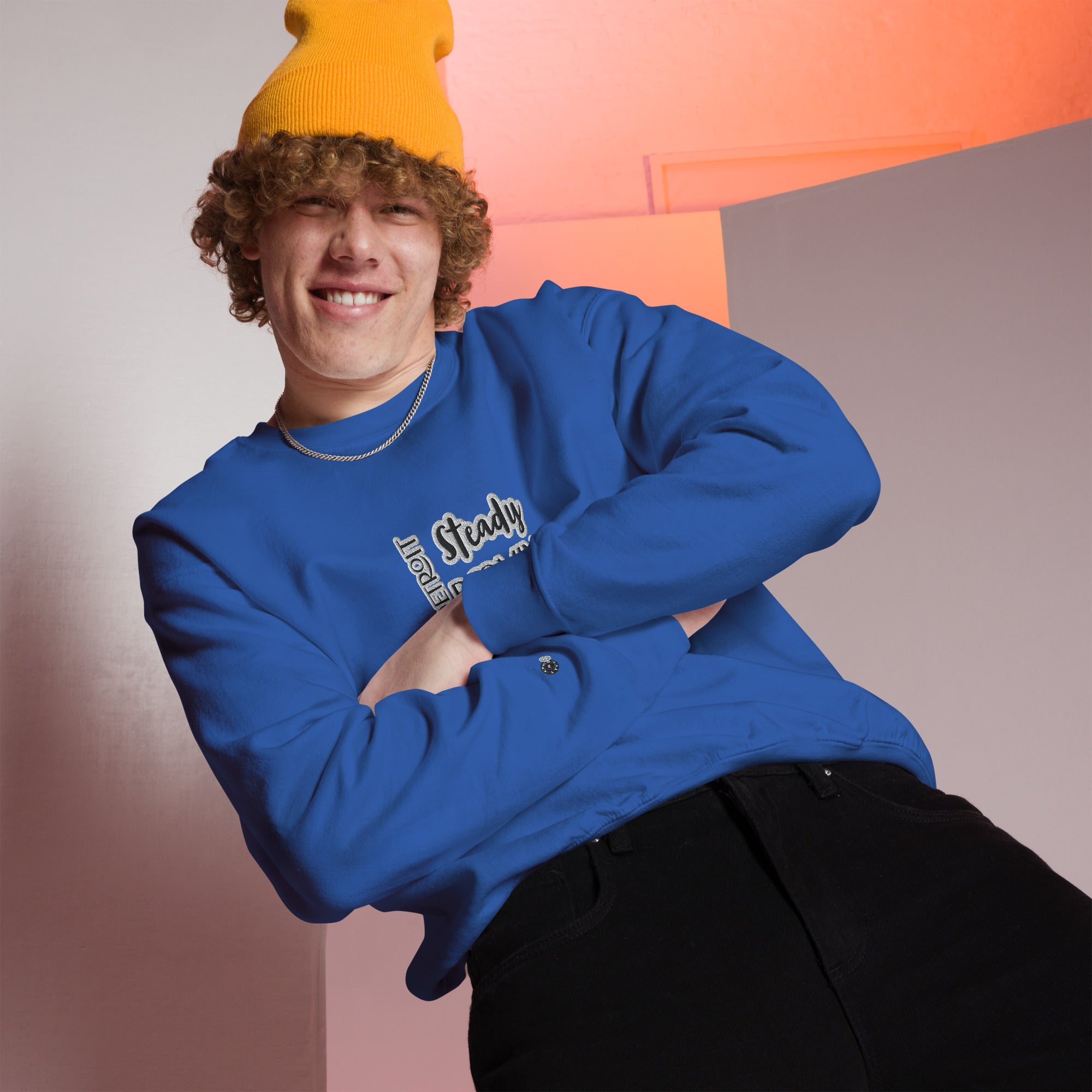 "Detroit Steady Boomin men's embroidered sweatshirt in [color] - premium comfort streetwear"