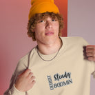 "Close-up detail of Detroit Steady Boomin embroidered logo on premium sweatshirt"
