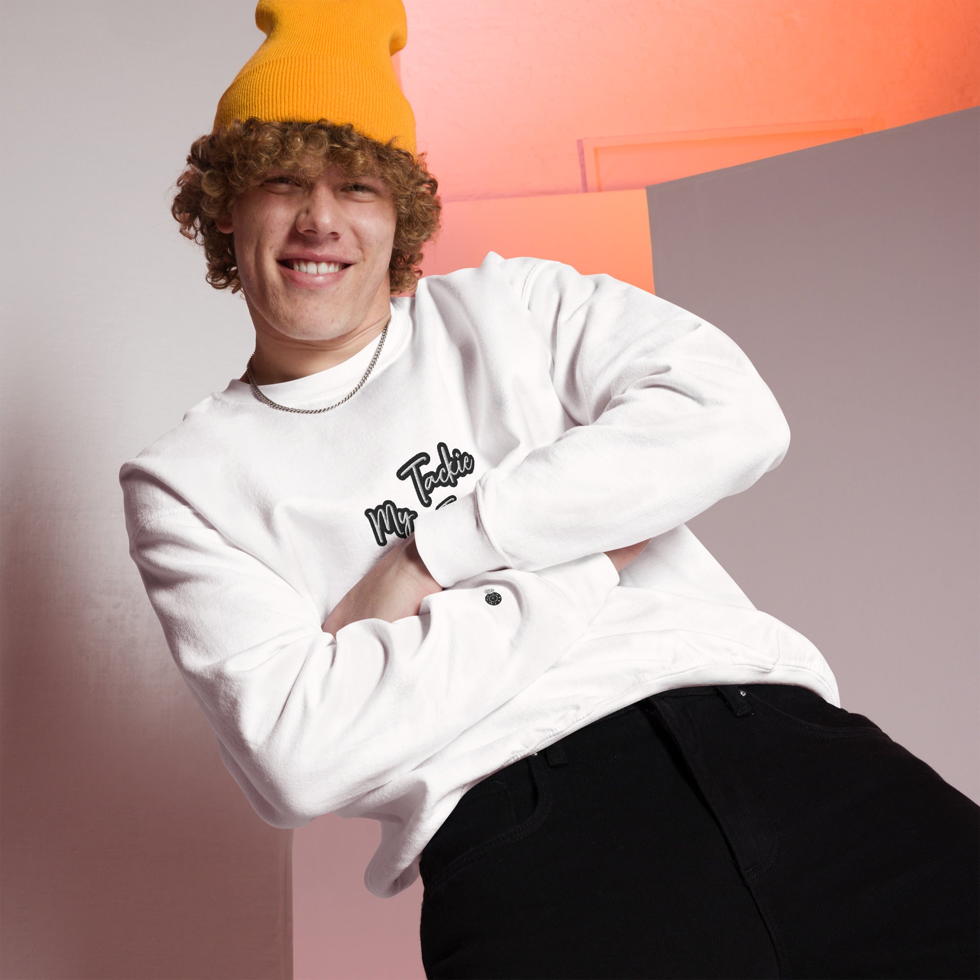 Close-up of premium cotton-poly blend fabric texture on My Tackie Tees sweatshirt
