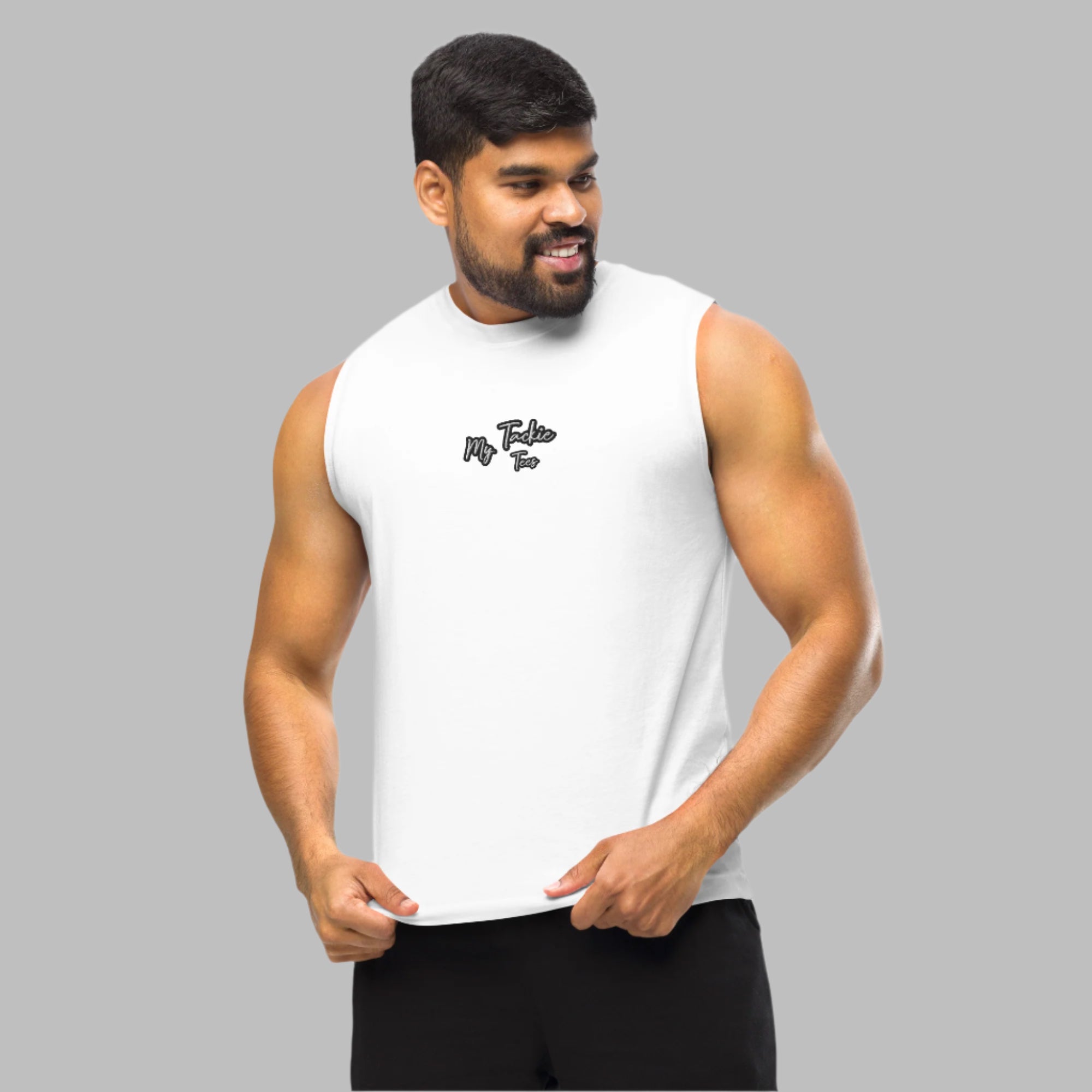 My Tackie Tees premium comfort embroidered muscle shirt for fitness enthusiasts - front view
