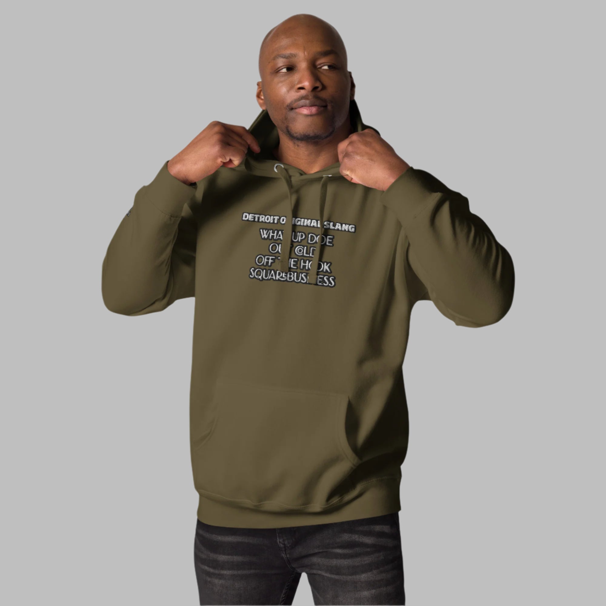 Detroit Original Slang embroidered hoodie with front pouch pocket - comfortable stylish apparel for Detroit enthusiasts