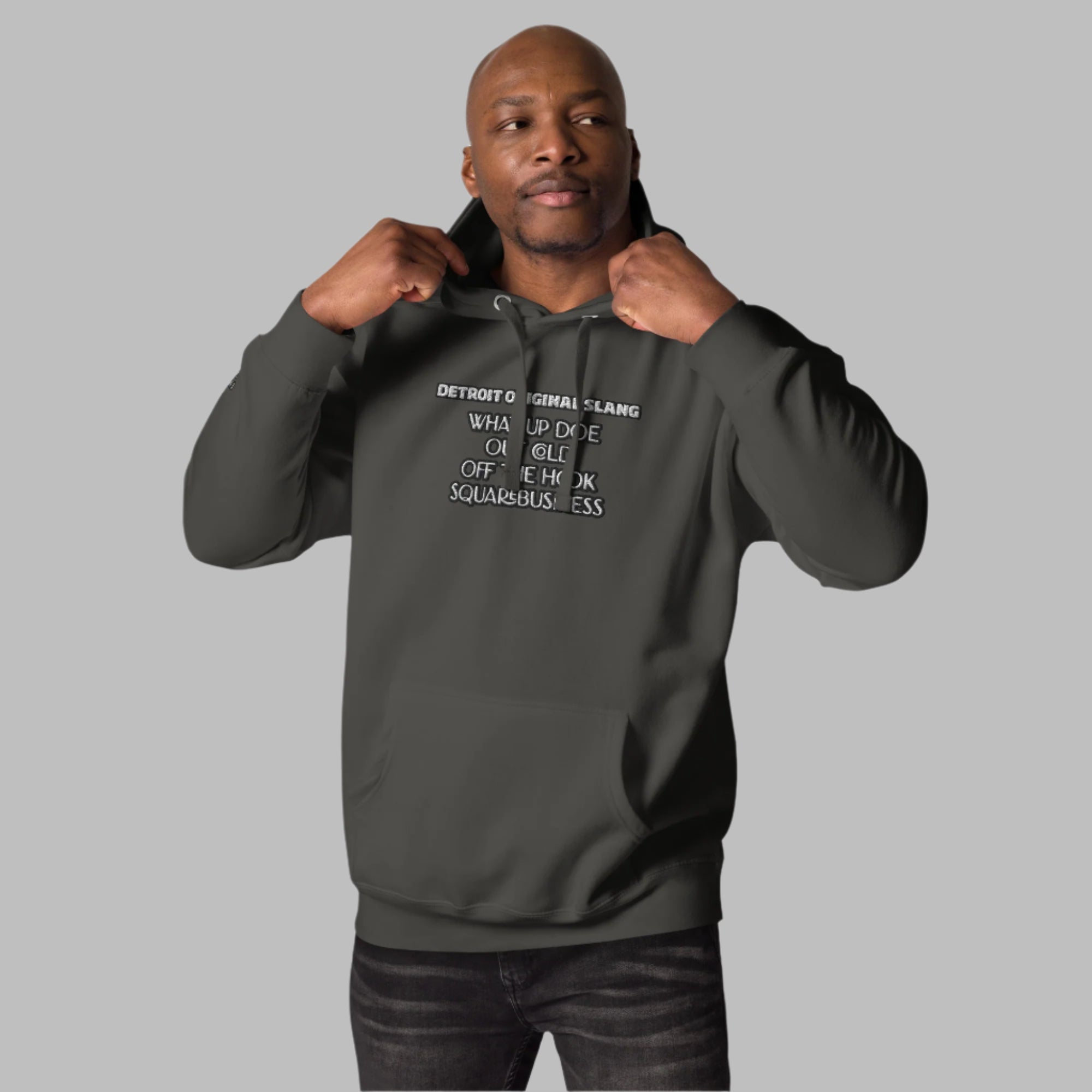 Detroit Original Slang embroidered hoodie with front pouch pocket - comfortable stylish apparel for Detroit enthusiasts