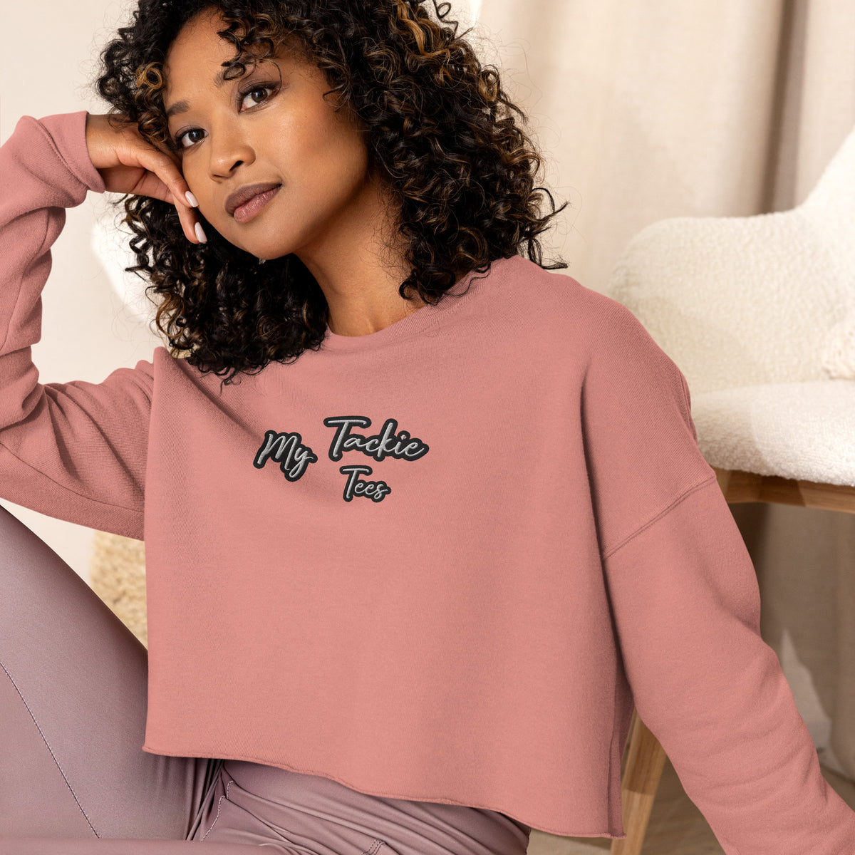 women's soft quality fashion embroidered crop sweatshirt